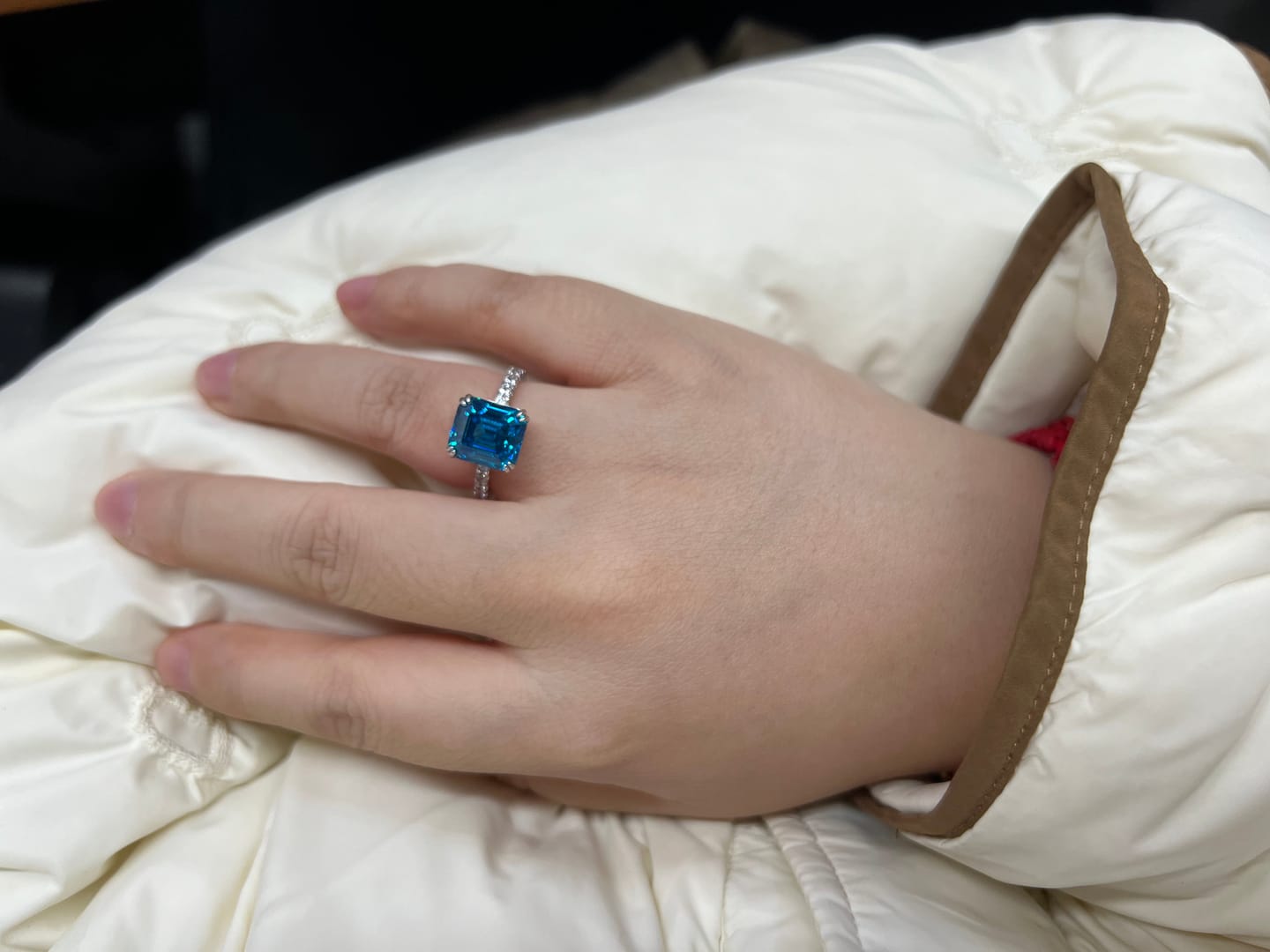 Customer photo review of S925 Honorable 4.5Ct Asscher Cut Engagement Ring Stackable Travel Ring For Women
