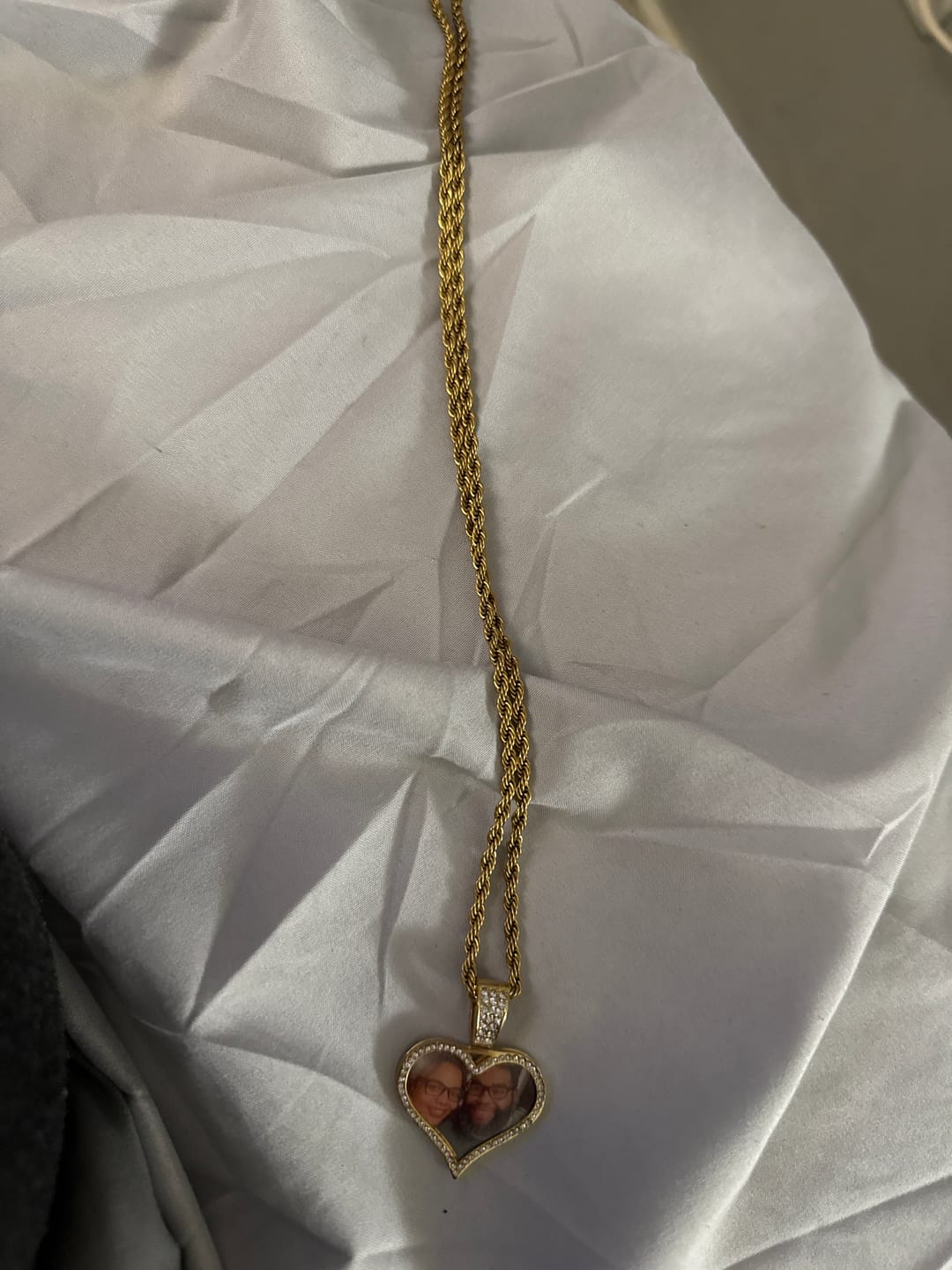 Customer photo review of Personalized Diamond Studded Colorful Photo Necklace