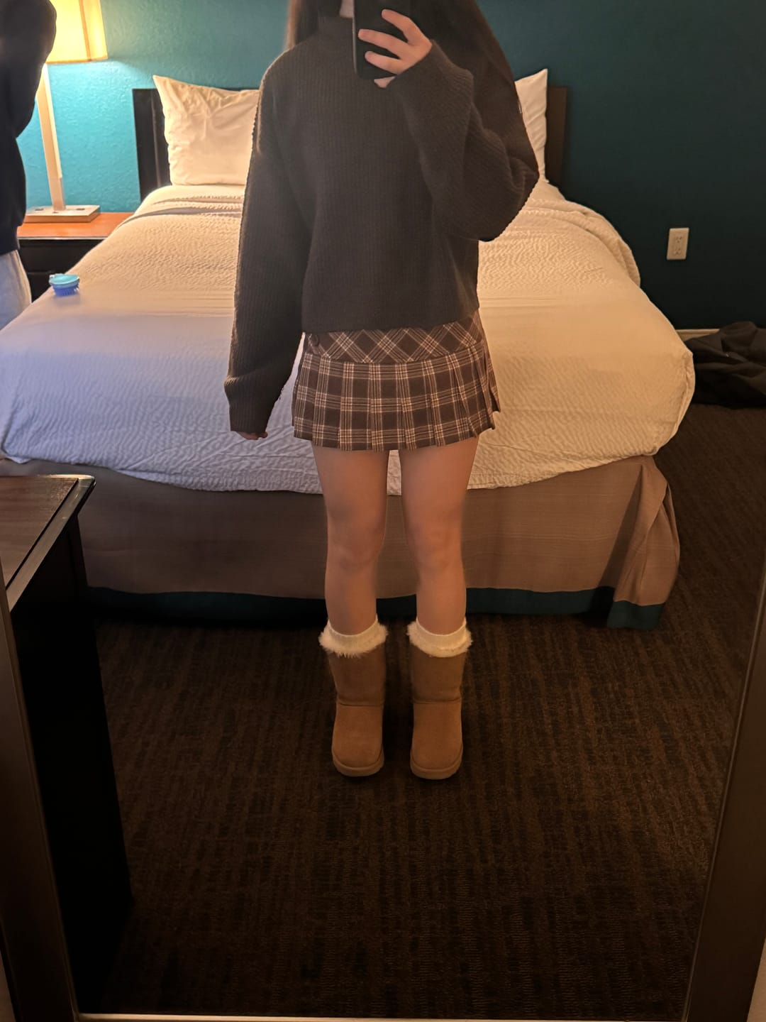 Customer photo review of Girly Plaid Pleated Mini Skirt (Brown)