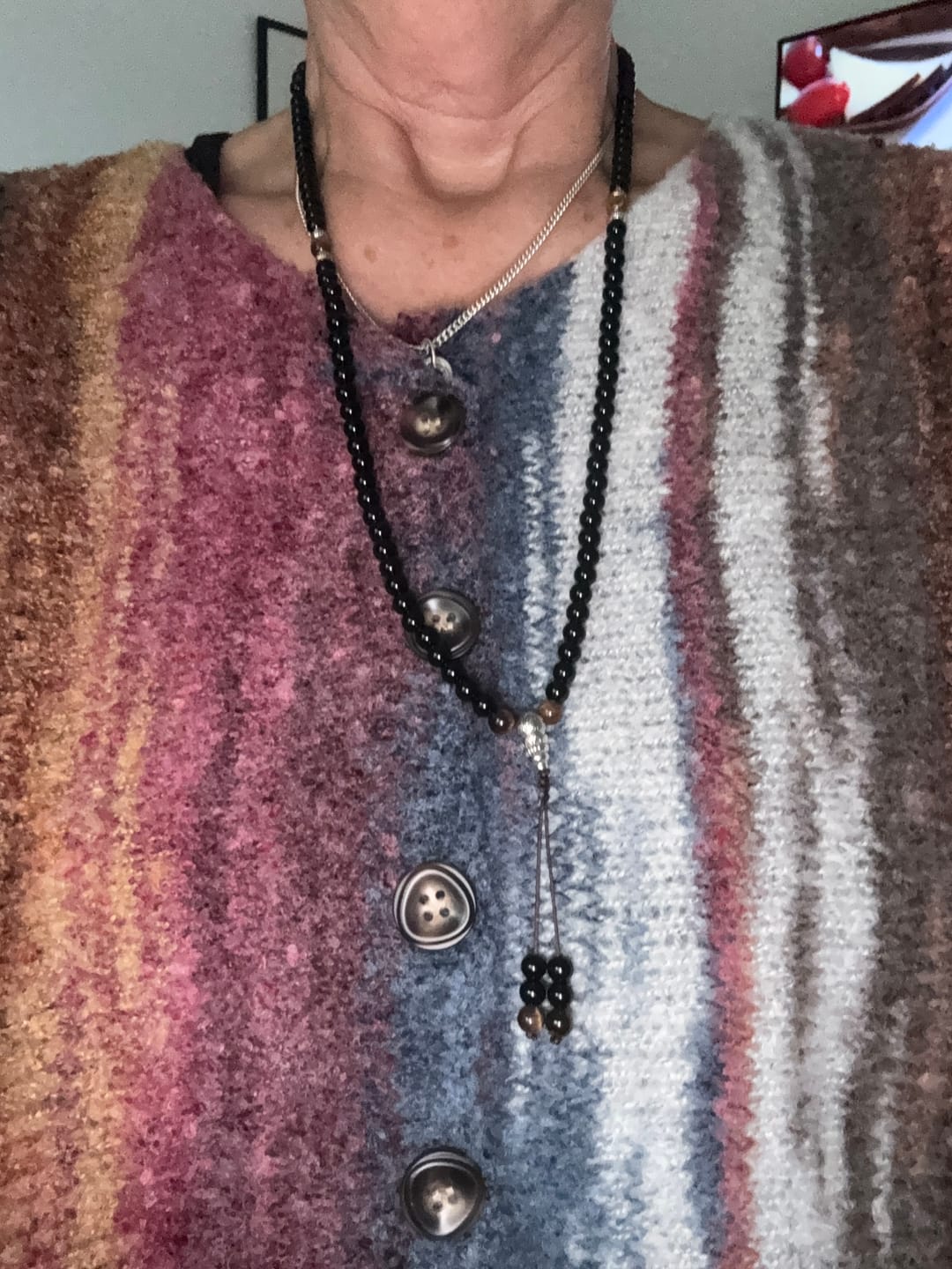 Customer photo review of Buddha Stones Black Obsidian Tiger Eye Blessing Mala Bracelet