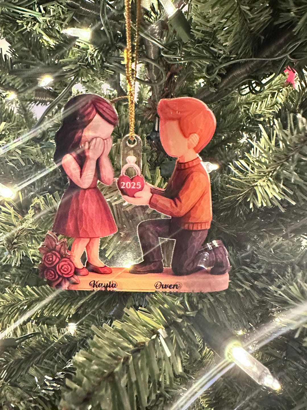 Customer photo review of Couple Marriage Proposal - Personalized Acrylic Ornament - Newly Engaged Gift, "She Said Yes!" Ornament, Just Engaged Gifts for Couples