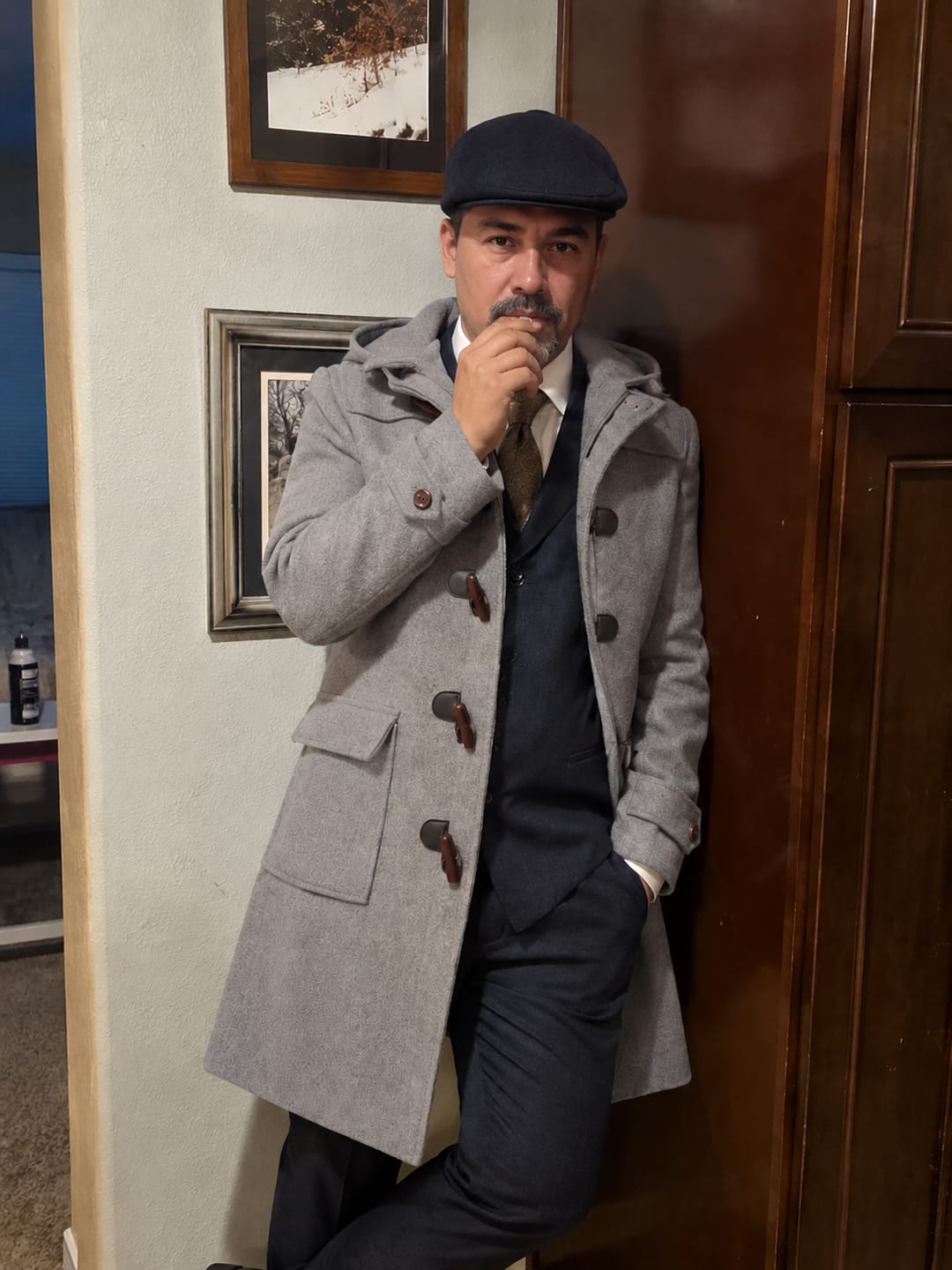 Customer photo review of Rizzed Gray Wool Hooded Duffle Coat For Men