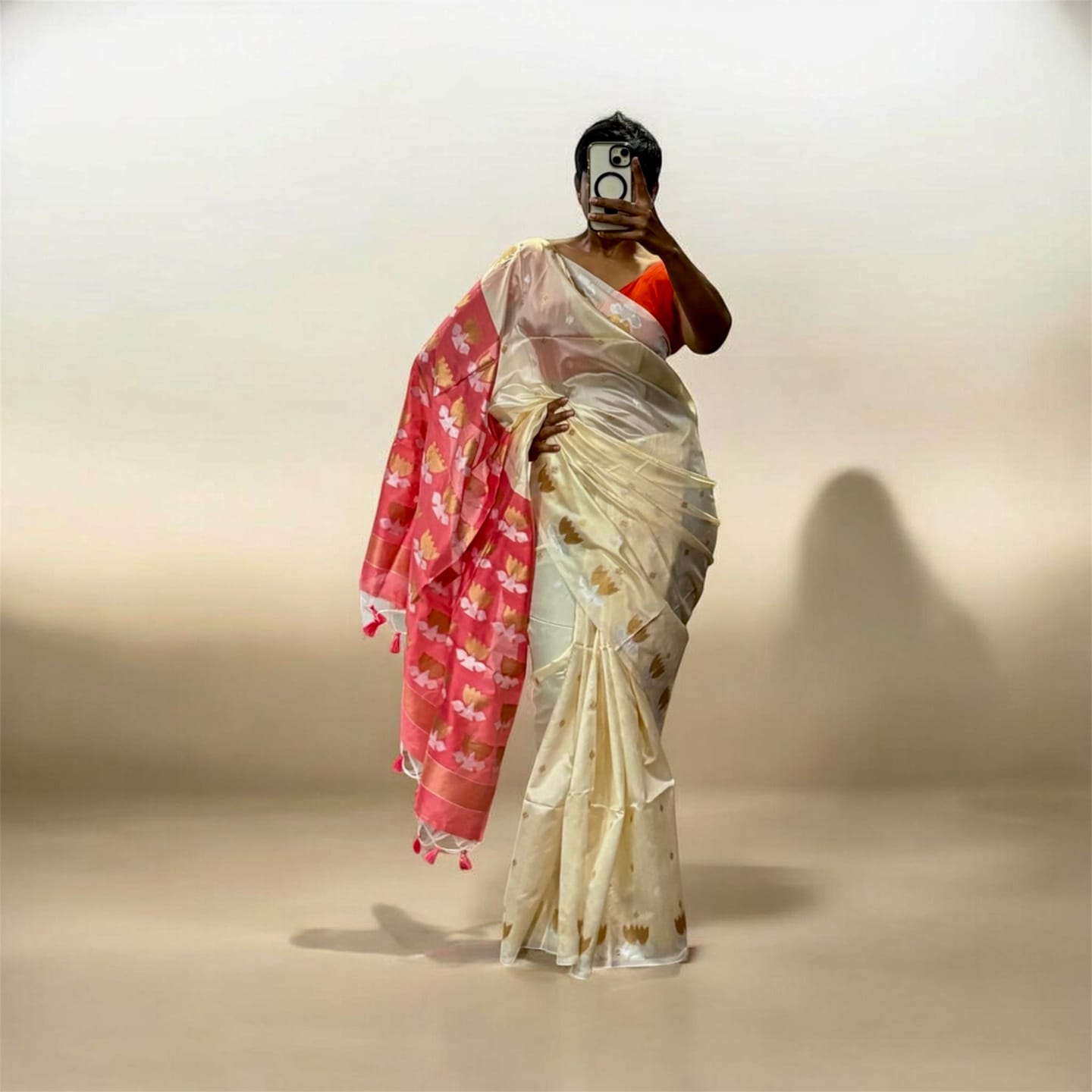 Customer photo review of Off-White Tussar Silk Saree
