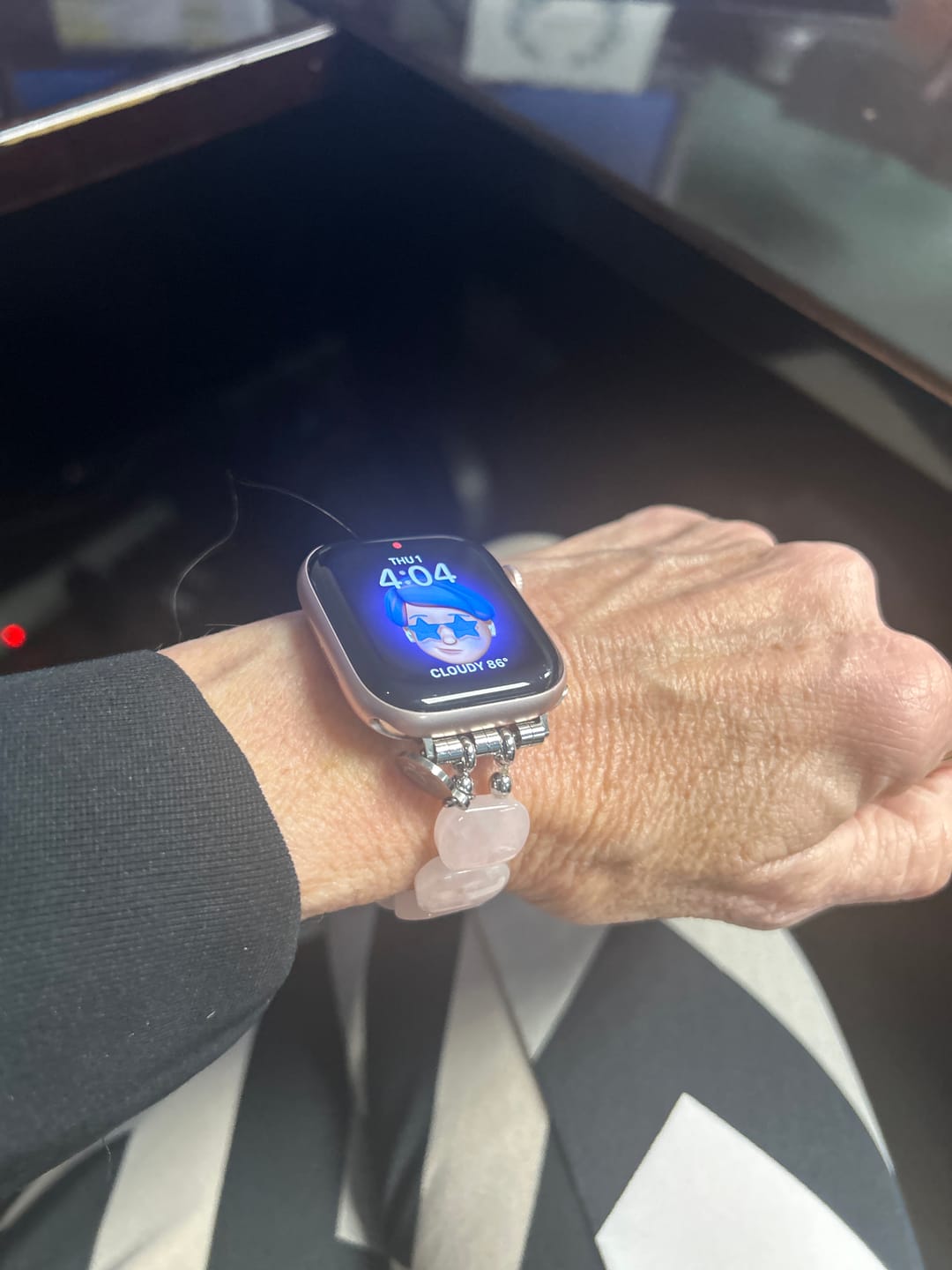 Customer photo review of Soft Blush Quartz Stretch Apple Watch Strap