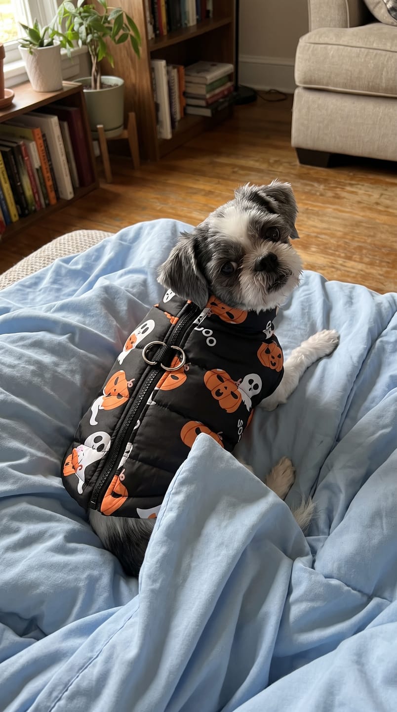 Customer photo review of Warm Whiskers Halloween Pet Vest