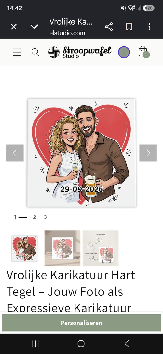 Customer photo review of Vrolijke Karikatuur Hart Tegel – Jouw Foto als Expressieve Karikatuur