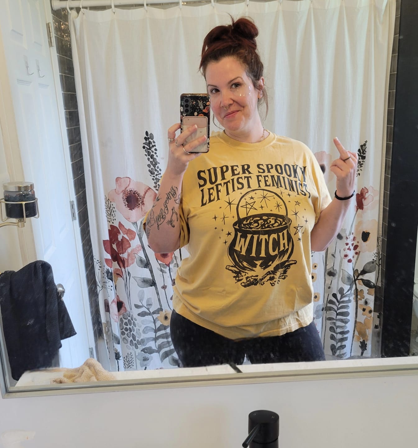 Customer photo review of Super Spooky Leftist Feminist Tee