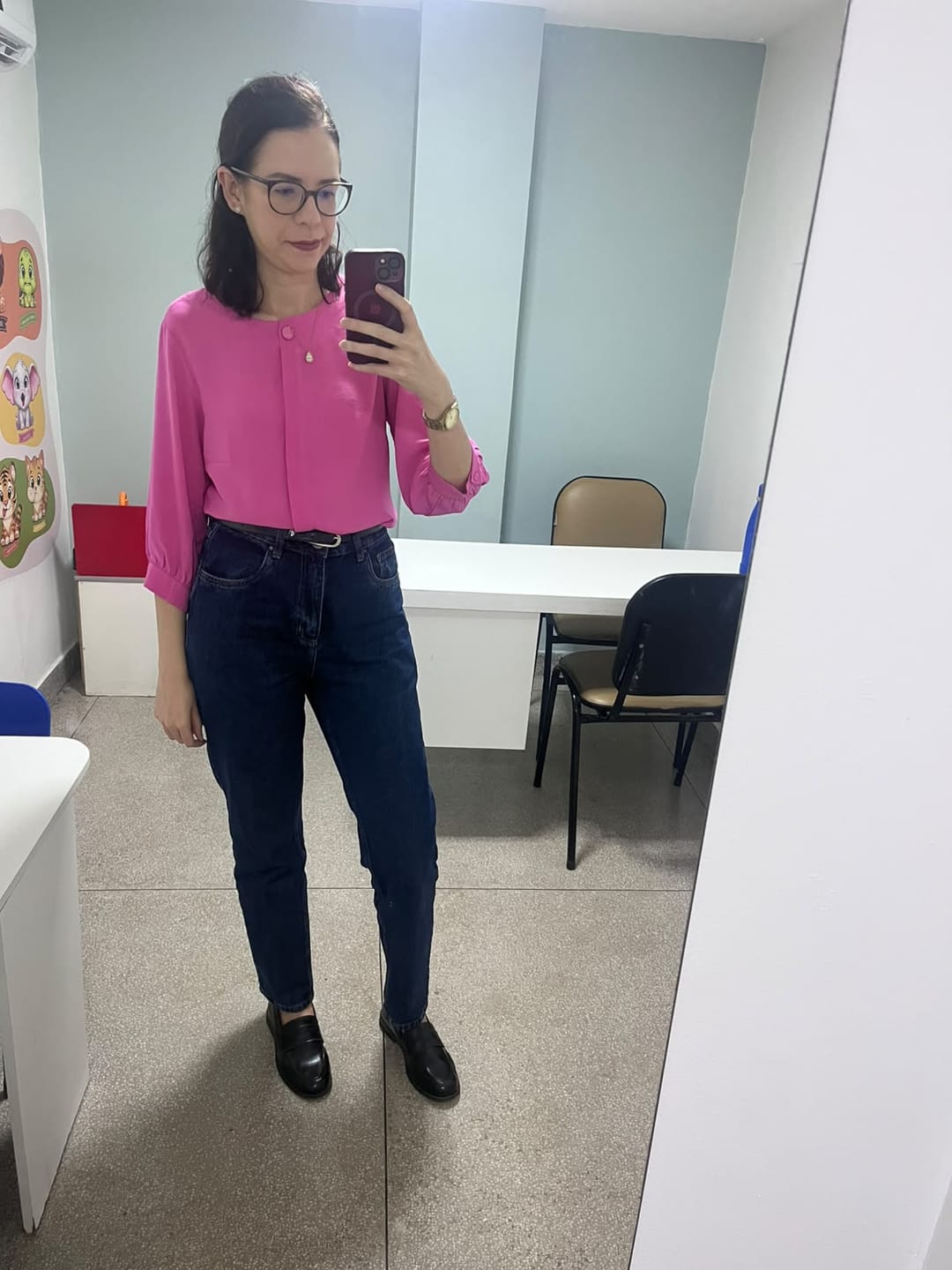 Customer photo review of Calça Jeans Mom Jequitibá Azul Escuro