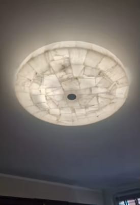 Customer photo review of Natural Alabaster Mosaic Flush Mount Ceiling Light | Zalba