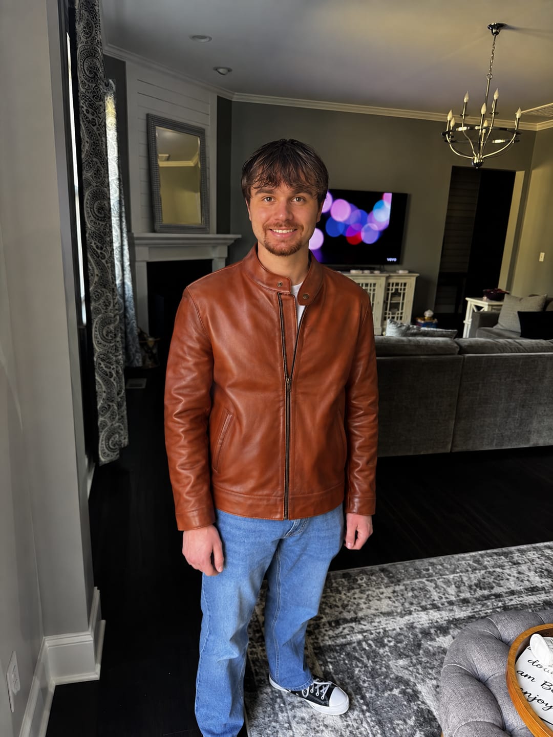 Customer photo review of Blockbeat Reddish Brown Leather Cafe Racer Jacket