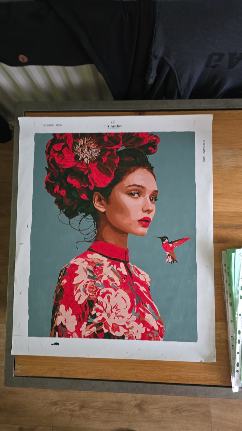Customer photo review of Scarlet Blossom Muse | Paint by Number