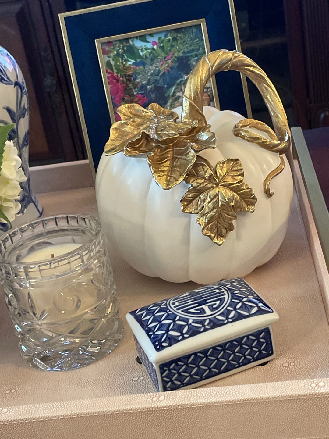 Customer photo review of White & Gold Pumpkin With Leaf Decor - Autumn Decor By Designed By The Boss
