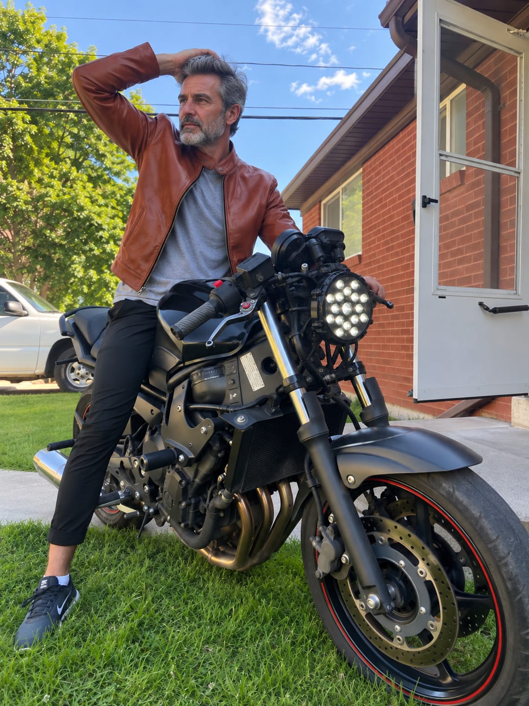 Customer photo review of Blockbeat Reddish Brown Leather Cafe Racer Jacket
