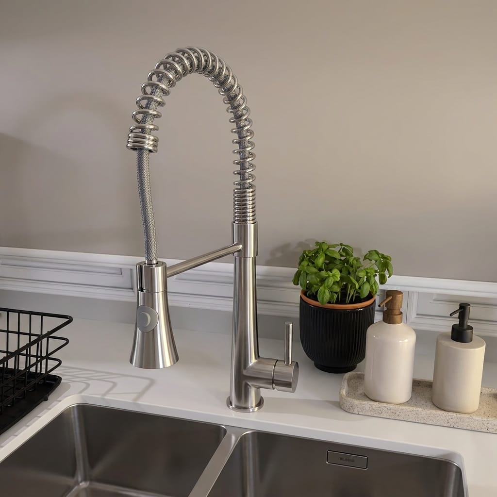 Customer photo review of Molde - Single-Handle Pull-Down Kitchen Faucet in Stainless Steel