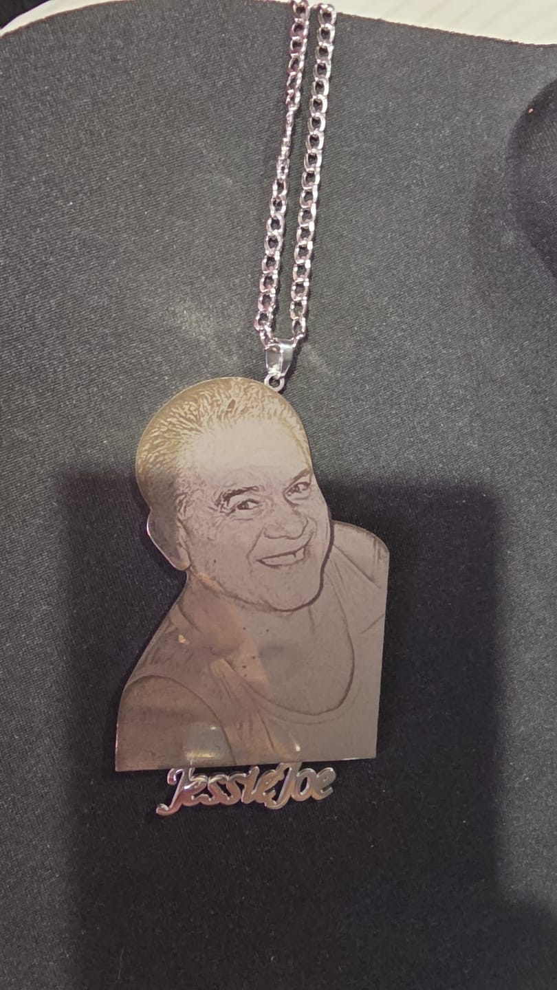 Customer photo review of Custom Photo Engraved Pendant Necklace