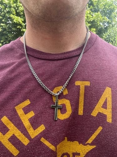 Customer photo review of Gift for Son from Mom Cross Necklace – Inspirational Faith Keepsake Gift