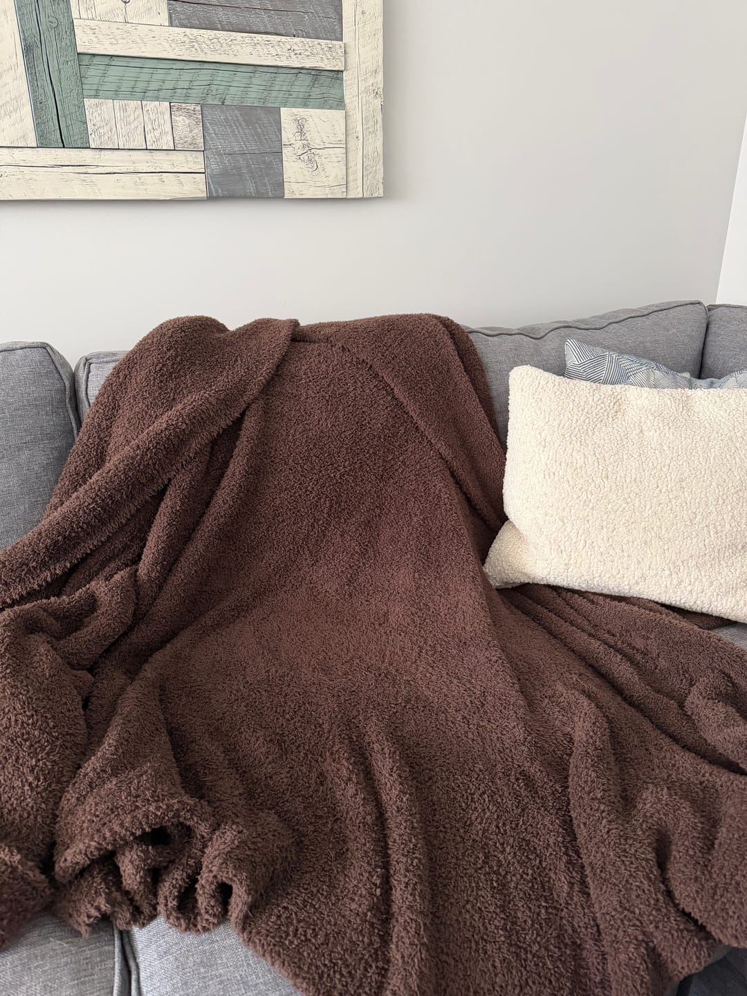 Customer photo review of Dark Chocolate Solid Double Layered Print Extended Throw