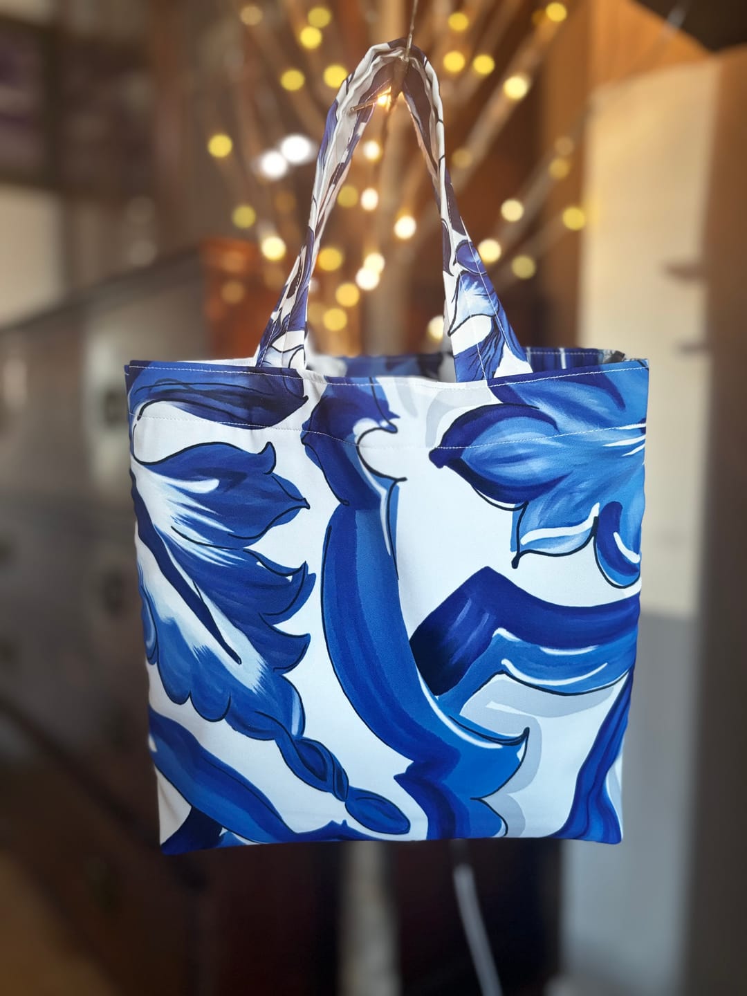 Customer photo review of Blue and White Baroque Floral Print Fabric by Metre