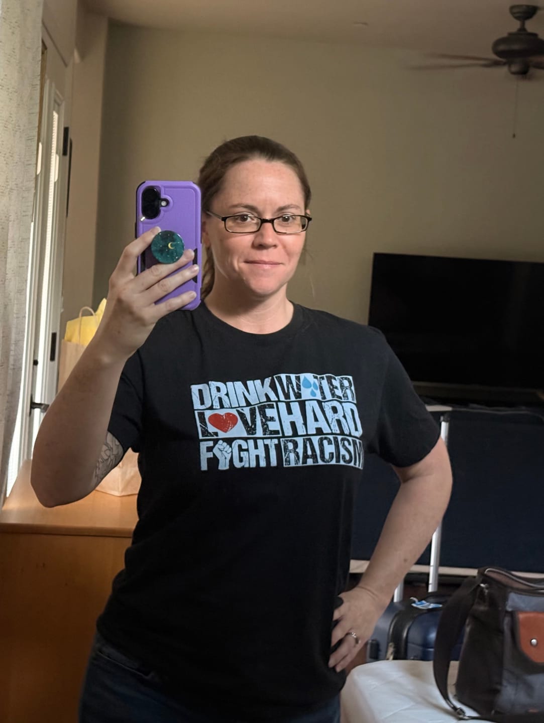 Customer photo review of Love is an action word Women's Fest Tank
