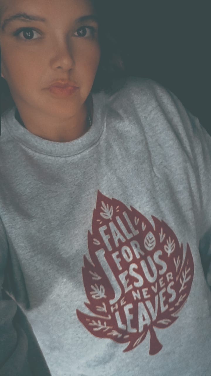 Customer photo review of Fall For Jesus Sweatshirt