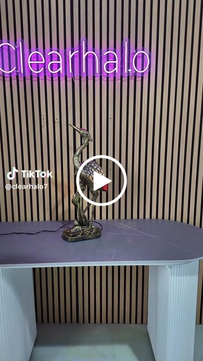 Customer video review of 1 Light Table Lighting Tiffany Crane Shape Stained Glass Plug-In Night Lamp in Bronze with Resin Base
