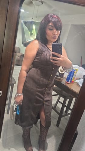 Customer's Keira Honey snip toe boots worn by the reviewer in a mirror selfie.