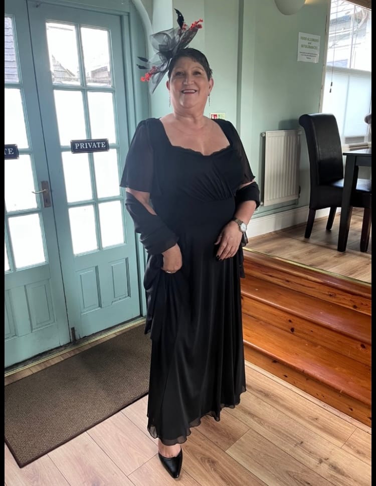 Customer photo review of Kemi Solid Black Bolero Wrap Bodice Maxi Gown