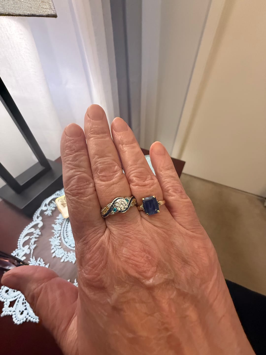 Customer photo review of Starry Night Moissanite Artistic Swirl Accent Engagement Ring