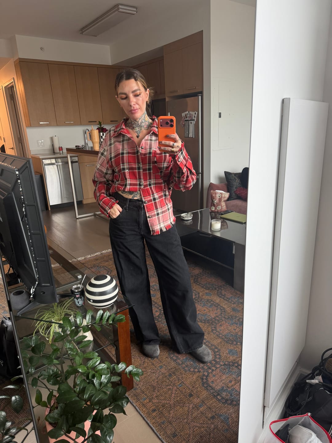 Customer photo review of Aelfric Eden Plaid Distressed Long Sleeve Shirt
