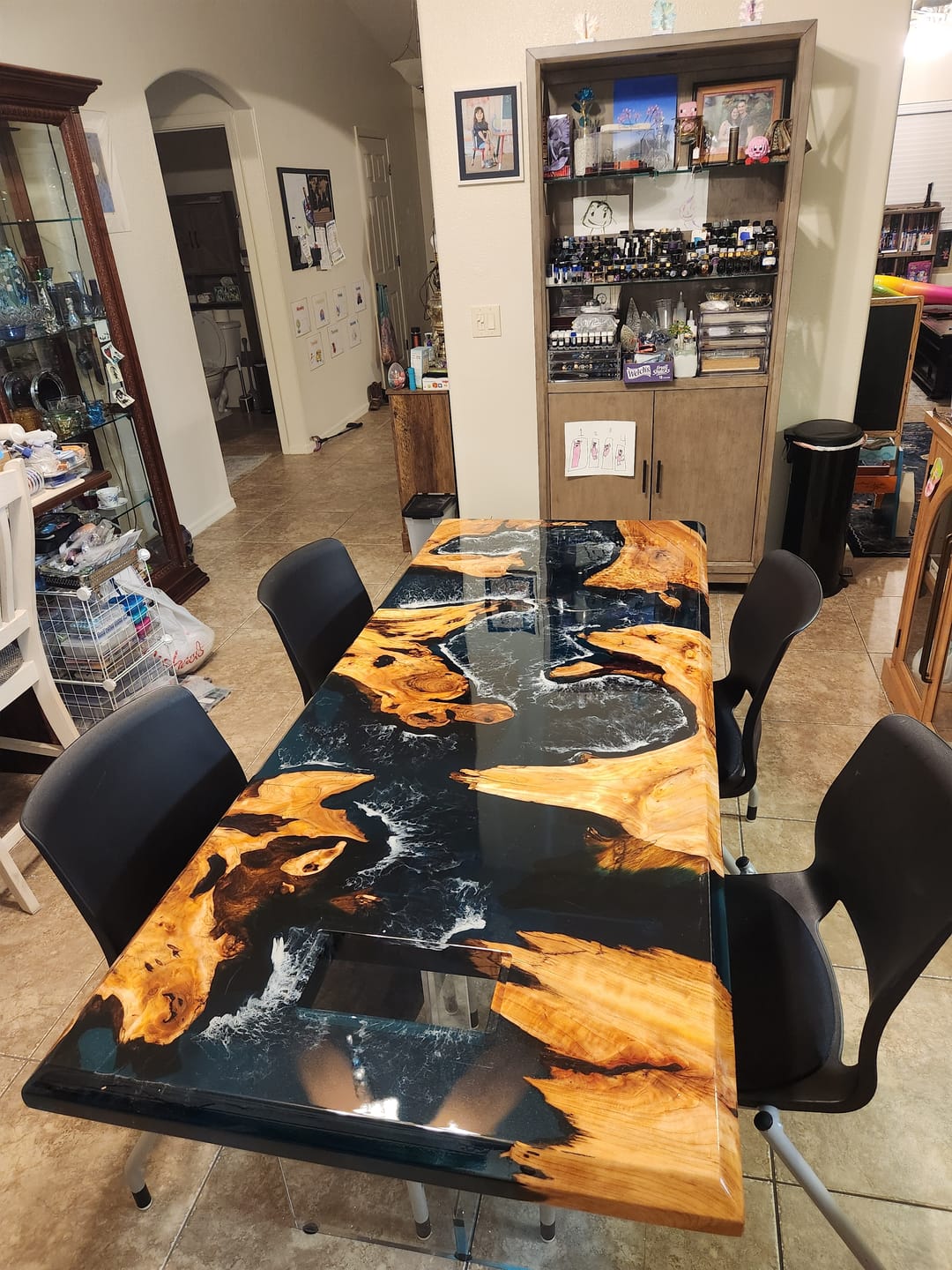 Customer photo review of Custom Cunninghamia Wood Table with Transparent Epoxy CRT-069
