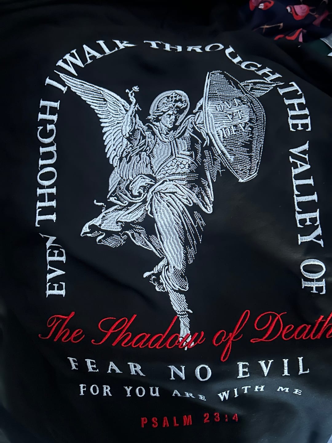 Customer photo review of Fear No Evil Embroidery Hoodie