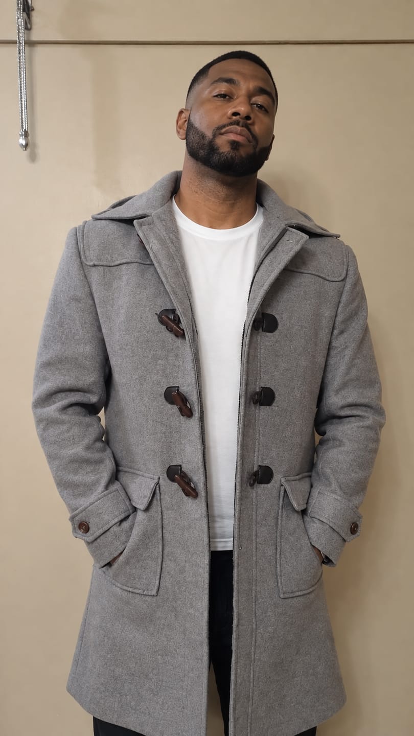 Customer photo review of Rizzed Gray Wool Hooded Duffle Coat For Men
