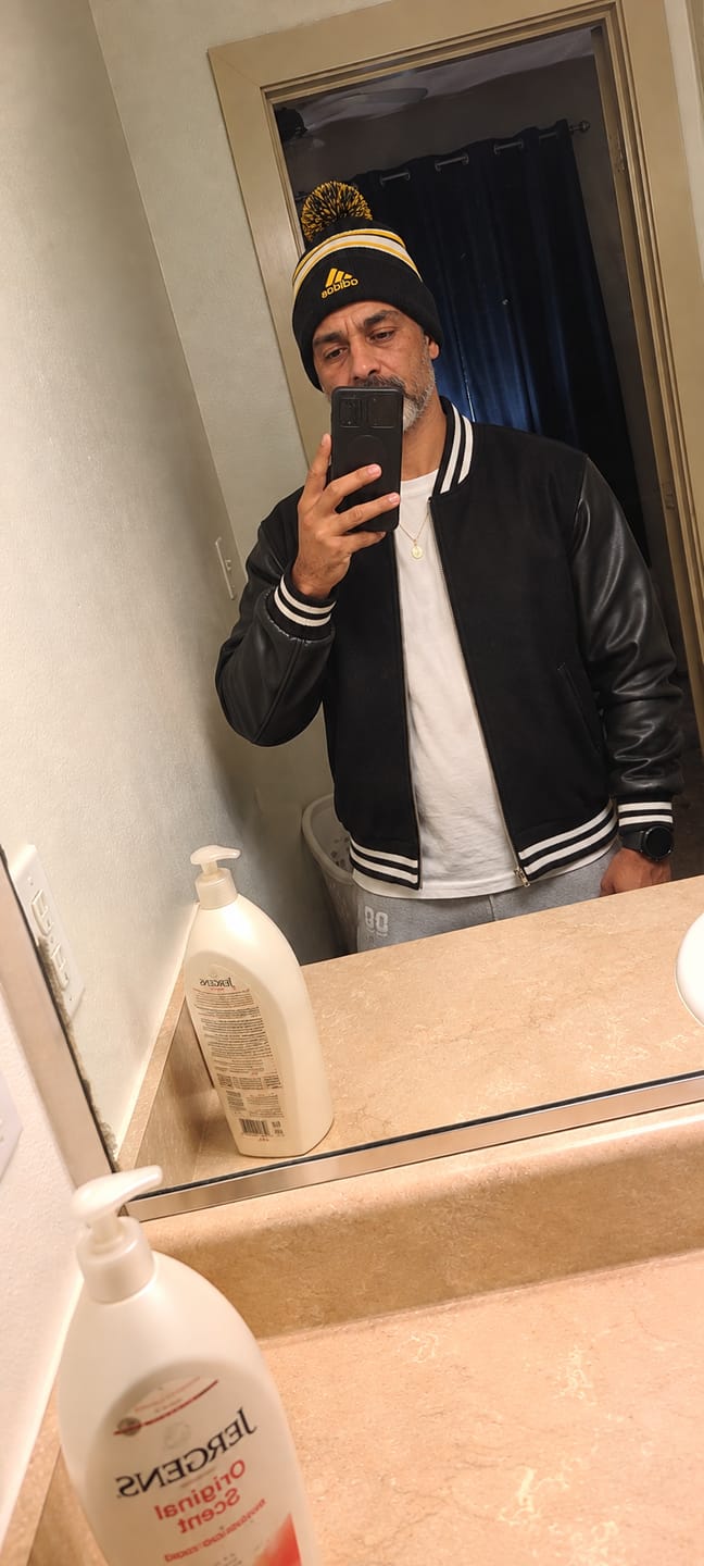 Customer photo review of Drift Black Varsity Wool leather Sleeve Jacket For Men