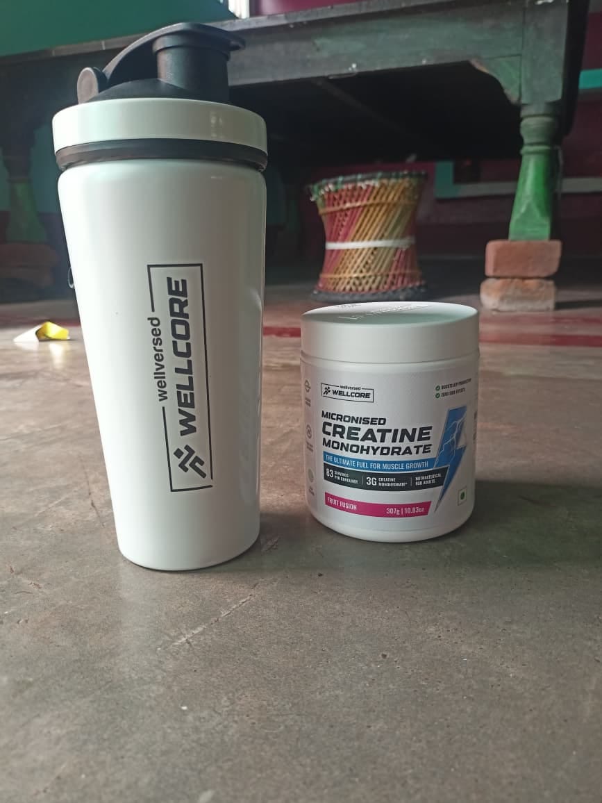 Customer photo review of Wellcore - Micronised Creatine Monohydrate (83 Servings, Fruit Fusion) + Premium Steel Shaker