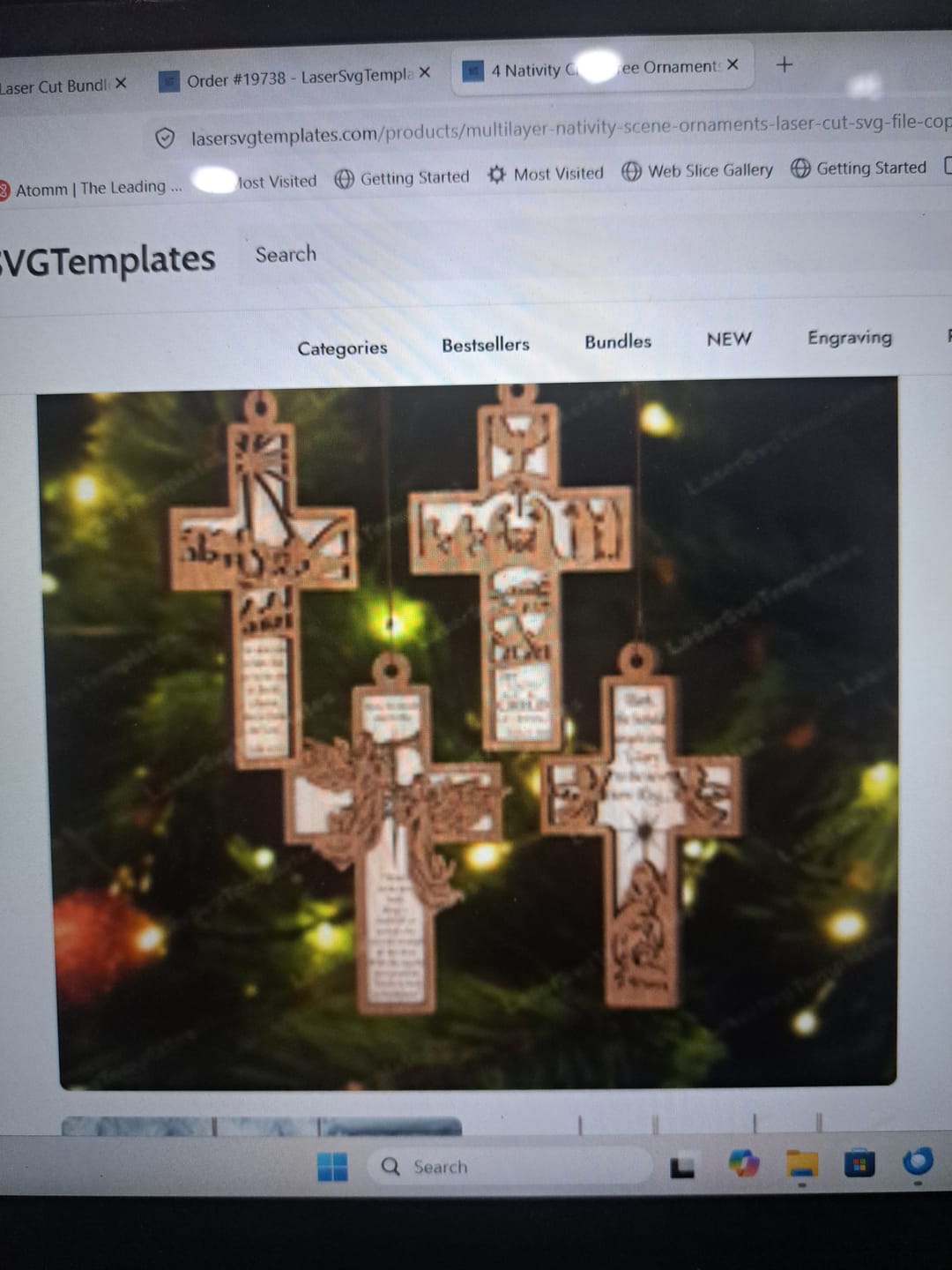 Customer photo review of 4 Nativity Cross Tree Ornaments Laser Cut SVG