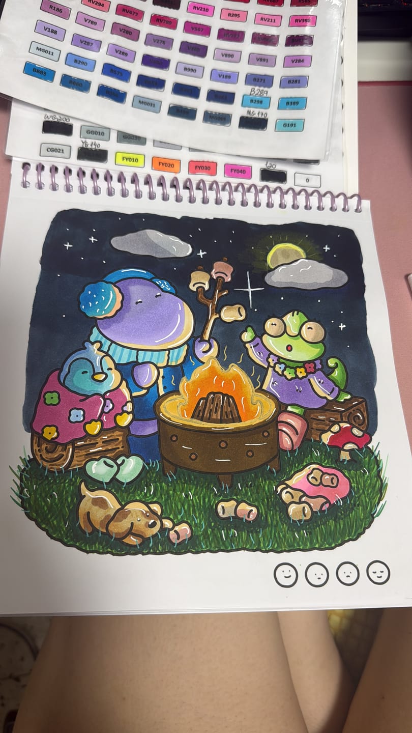 Customer photo review of Ohuhu x Coco Wyo Cozy Mood Coloring Kit, Honolulu B 48 Colors Alcohol Markers with Brush & Fine Dual Tips, Coloring Book with Mood Tracker Pages