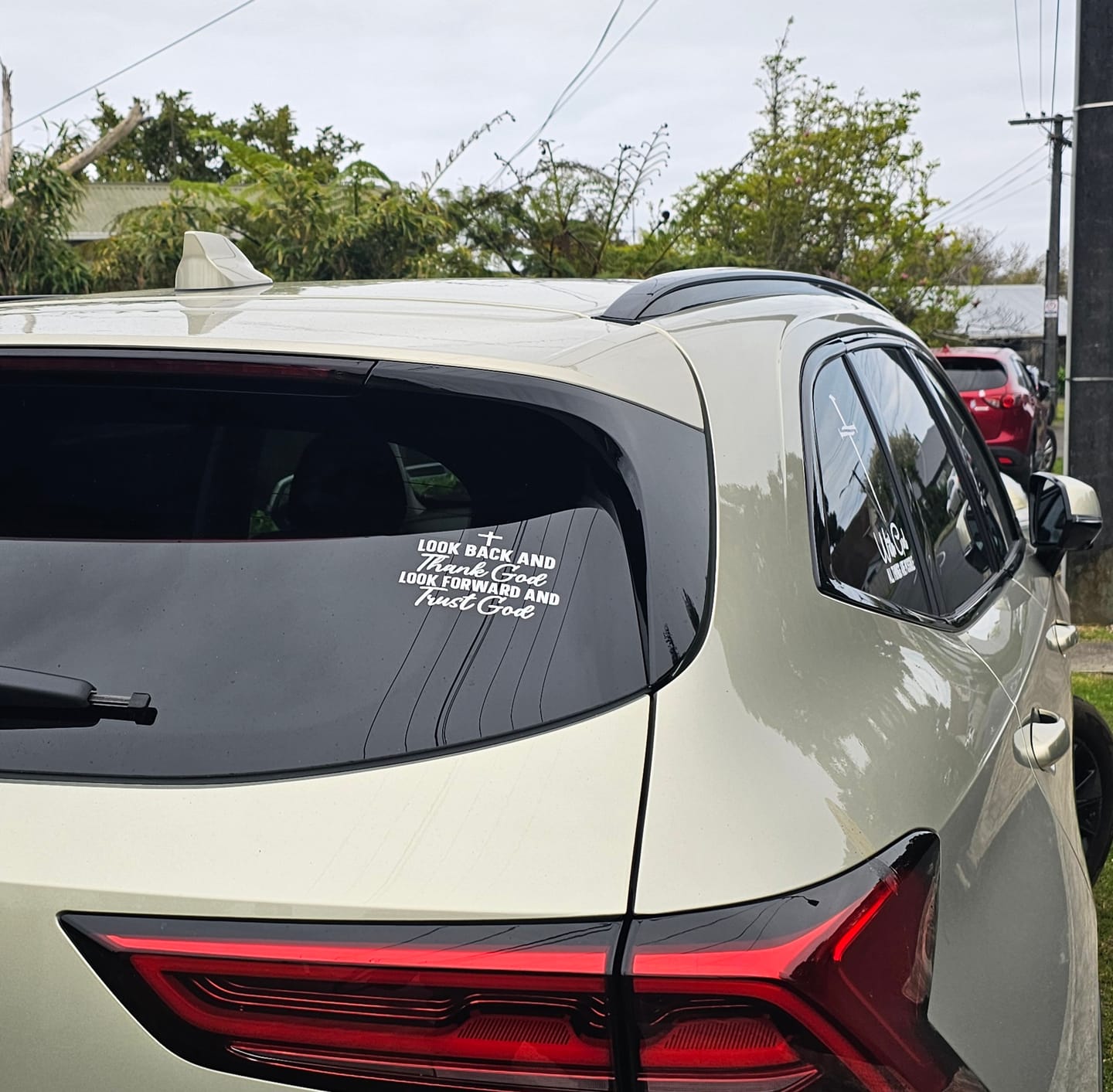 Customer photo review of Christianartworkshop Thank God Trust God Christian Cross Car Sticker