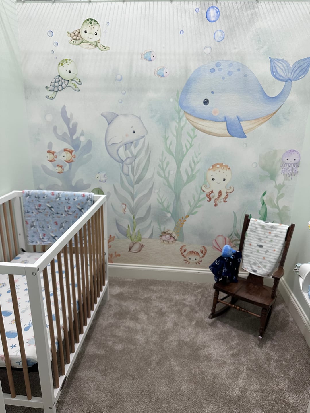 Customer photo review of Caspian - Baby Watercolour Ocean Life Nursery Wallpaper Mural