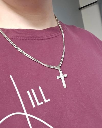 Customer photo review of Gift for Son from Dad Cross Necklace – Forever Love Inspirational Gift