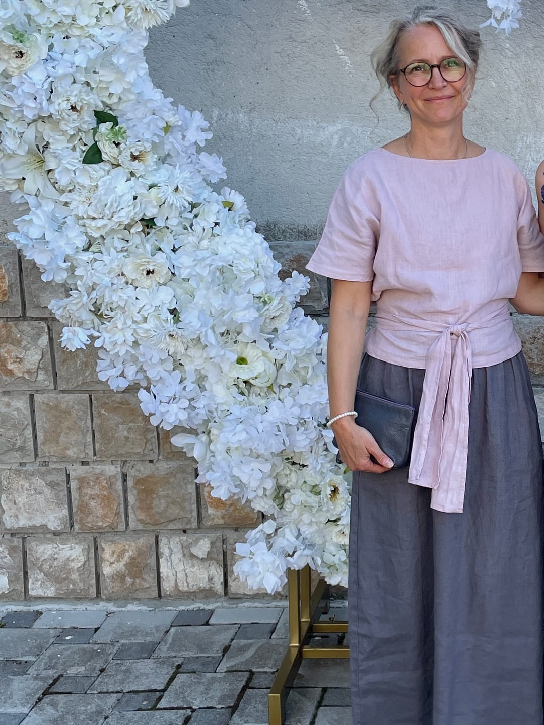 Customer photo review of Linen Kimono Front Knot Blouse