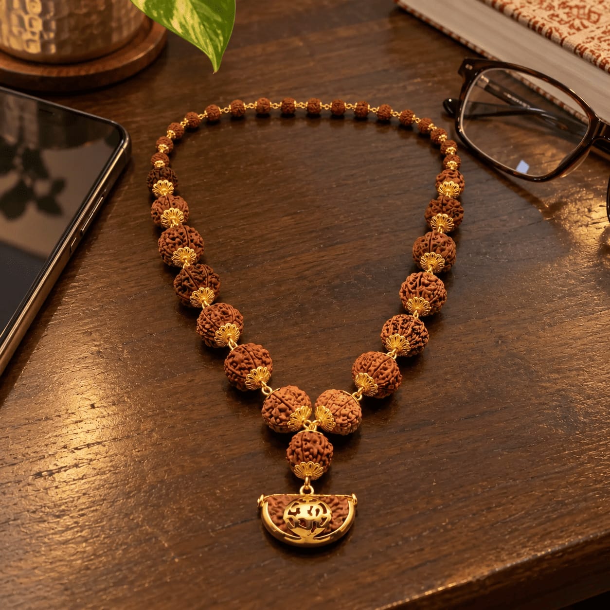 Customer photo review of 1-14 Mukhi Rudraksha Mala (Panchdhatu)