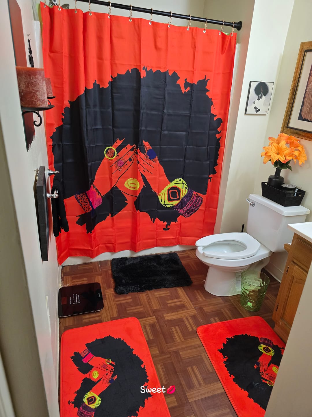 Customer photo review of Shanell Orange Shower Curtain