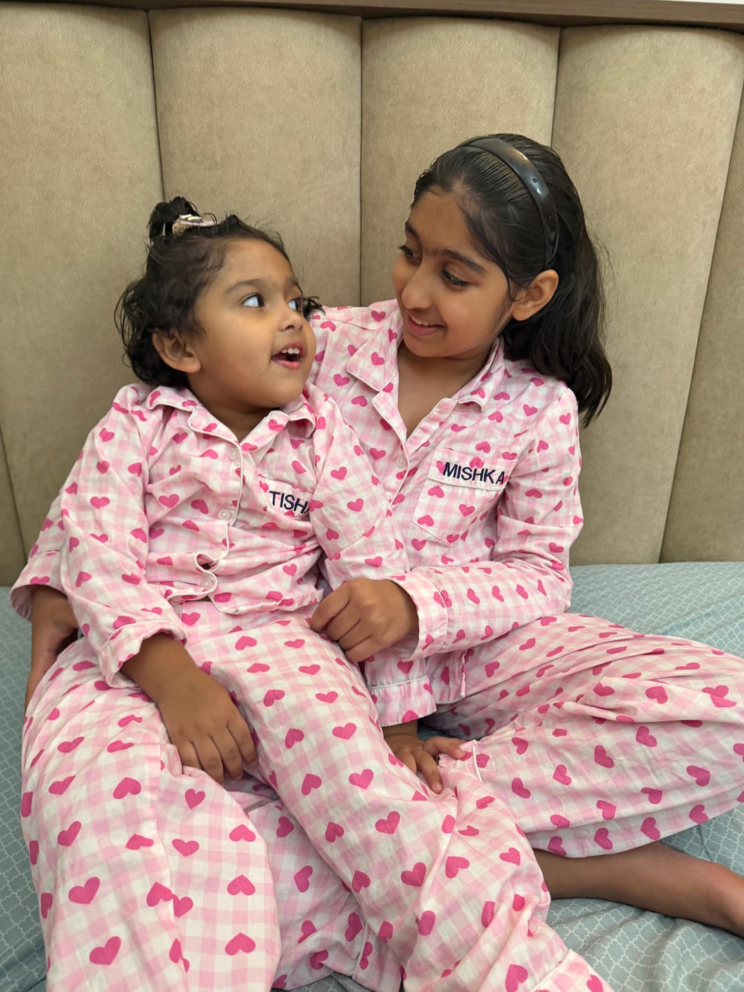 Customer photo review of Pink Checks with Hearts Night Suit