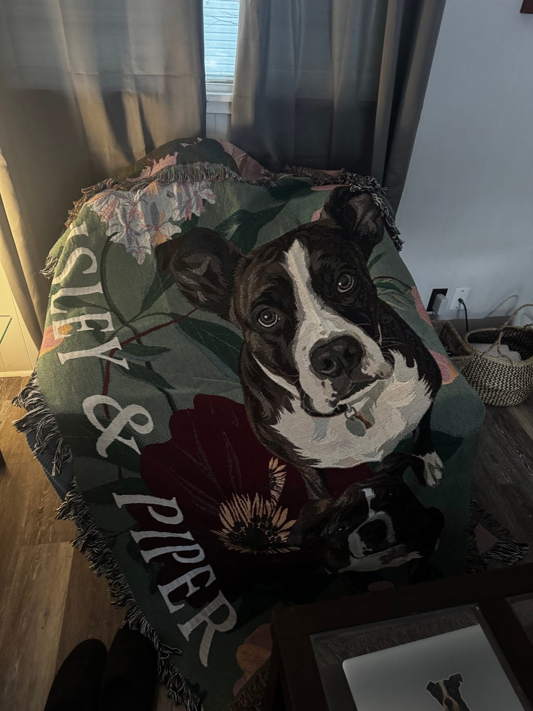 Customer photo review of Heirloom Pet Throw Blanket - Green Floral