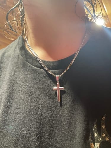 Customer photo review of Gift for Son from Mom and Dad Cross Necklace – Faith & Strength Keepsake