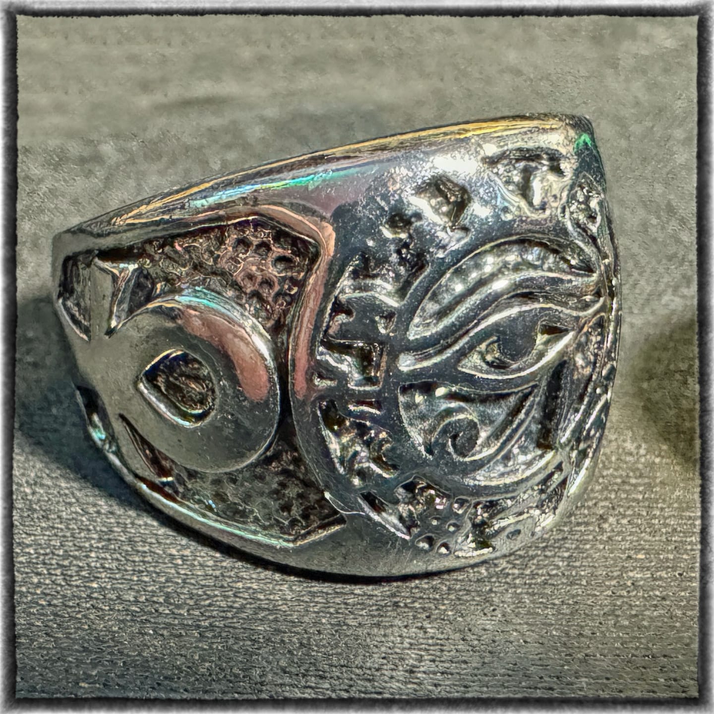 Customer photo review of Titanium Steel Eye of Horus Occult Symbol Ring (Dark Mystical Style)