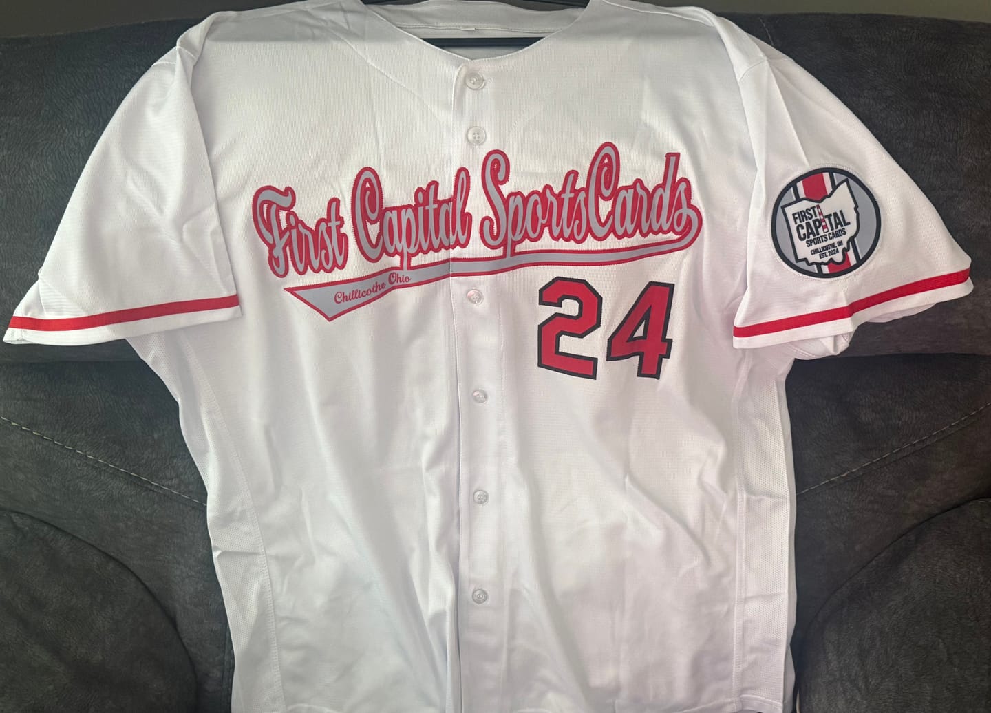 Customer photo review of Custom White Red Classic Style Authentic Baseball Jersey