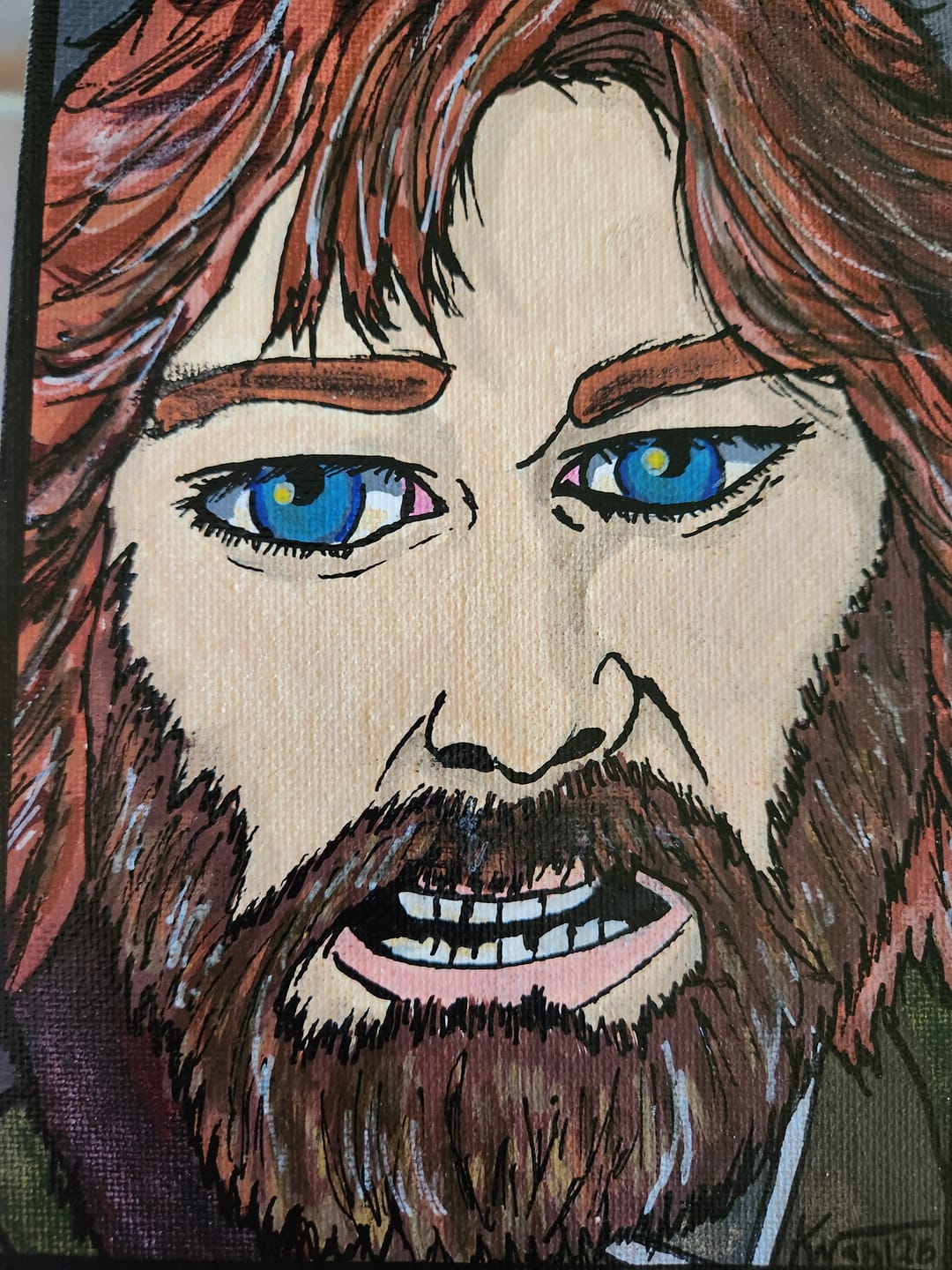 Customer photo review of MacReady – The Thing – 5" x 7" Original Canvas Panel Fan Art – Trust No One. Burn Everything. 🔥
