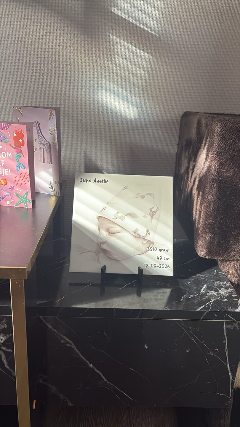 Customer photo review of Sepia Geboortetegel met Naam, Gewicht en Lengte