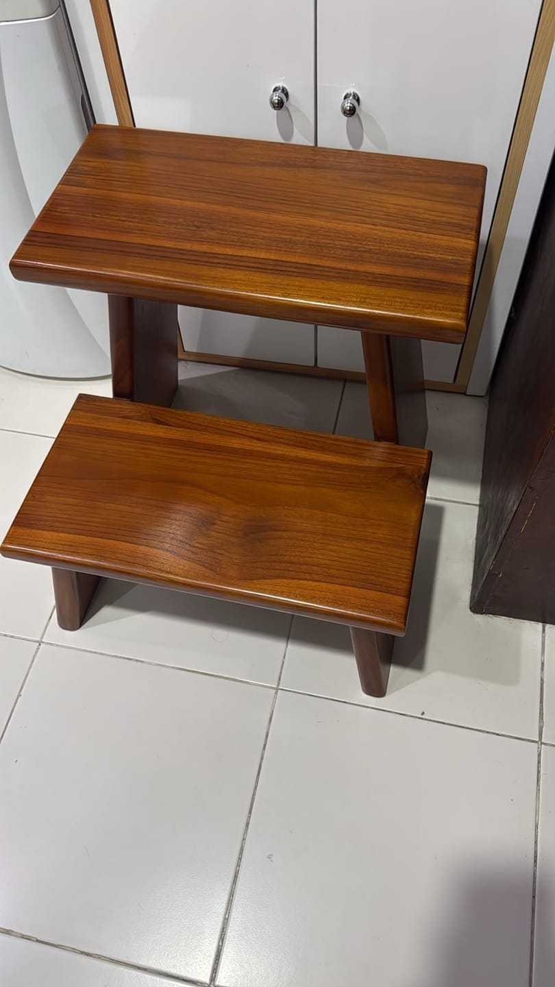Customer photo review of Teak Wood 2-Step Stool